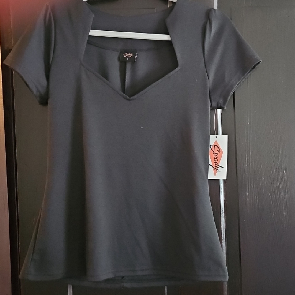 Black Fitted Cut Out Short Sleeve Blouse